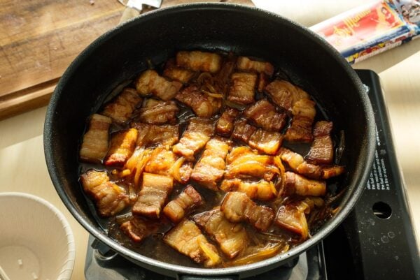 caramelized pork belly pasta sauce | www.iamafoodblog.com