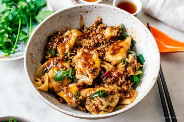 turkey wontons in turkey mapo sauce | www.iamafoodblog.com