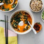 Spicy Chili Crisp White Bean and Barley Stew with Kale and Eggs | www.iamafoodblog.com