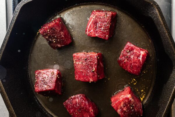 searing filet cubes | www.iamafoodblog.com