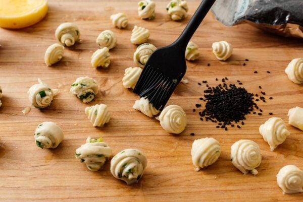 egg washing mini scallion pancake croissants | www.iamafoodblog.com